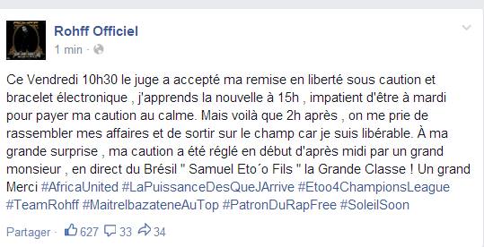 Rohff est libéré de prison !