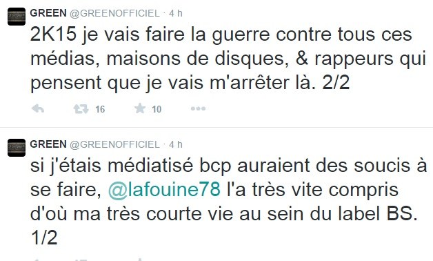 Green clash La Fouine et les médias sur Twitter