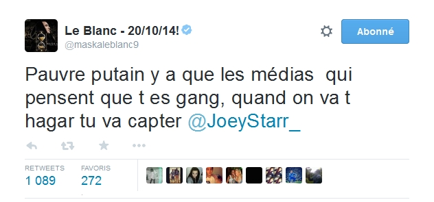 Maska insulte Joey Starr puis le menace sur Twitter