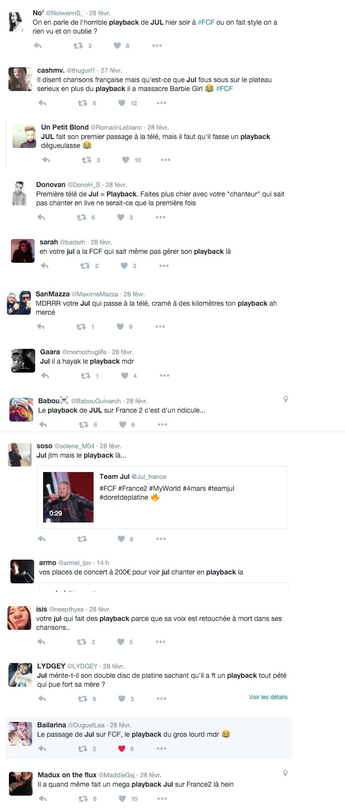 Jul : les internautes commentent sont playback à la TV !