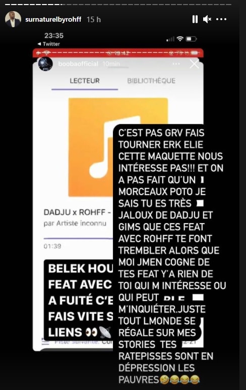 Booba n'a pas de limite et fait fuiter le feat de Dadju et Rohff qui réagit directement