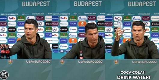 Cristiano Ronaldo retire les bouteilles de Coca face à lui en conférence de presse