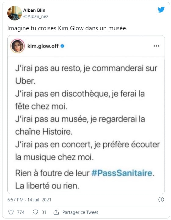 Kim Glow milite contre la vaccination et se fait détruire par les Twittos