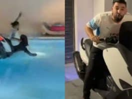 Mohamed Henni détruit son T-Max dans une piscine