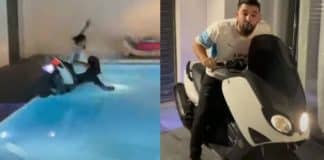 Mohamed Henni détruit son T-Max dans une piscine