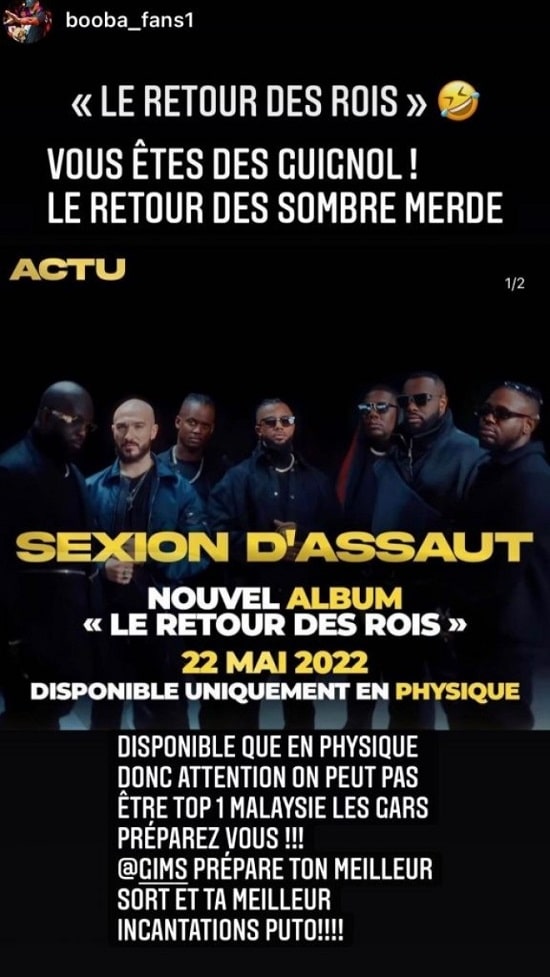Booba dégomme Gims et la Sexion D'Assaut pour leur retour