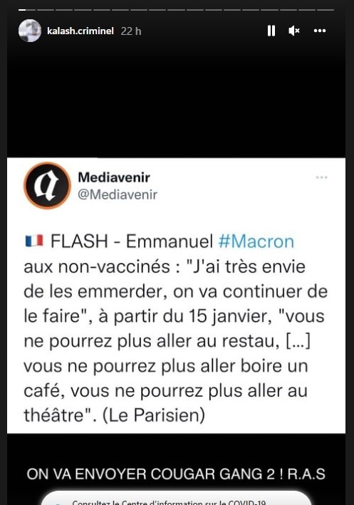 Kalash Criminel menace Emmanuel Macron d'envoyer Cougar Gang 2