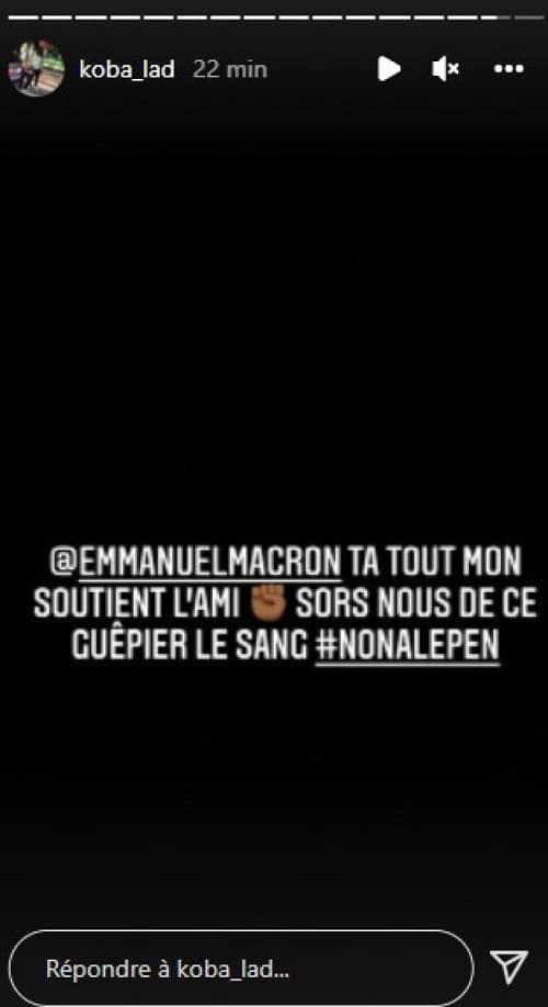 Koba LaD supporte ouvertement Emmanuel Macron et lui adresse un message