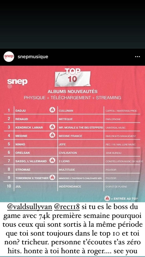 Vald loin du Top Album, Booba le démonte : « Tricheur, t'as zéro hit » 23