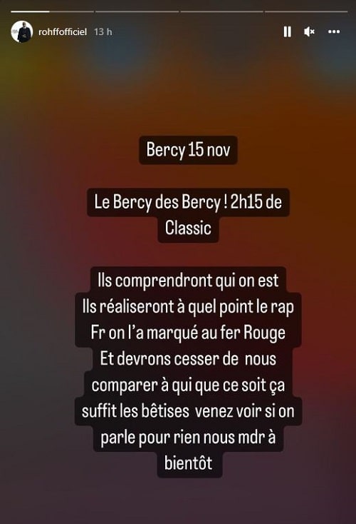 Rohff fait passer un messages à ses détracteurs sur son concert à Bercy 2