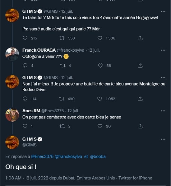 Gims prêt à un octogone de CB contre Booba qui l'accuse d'escroquerie