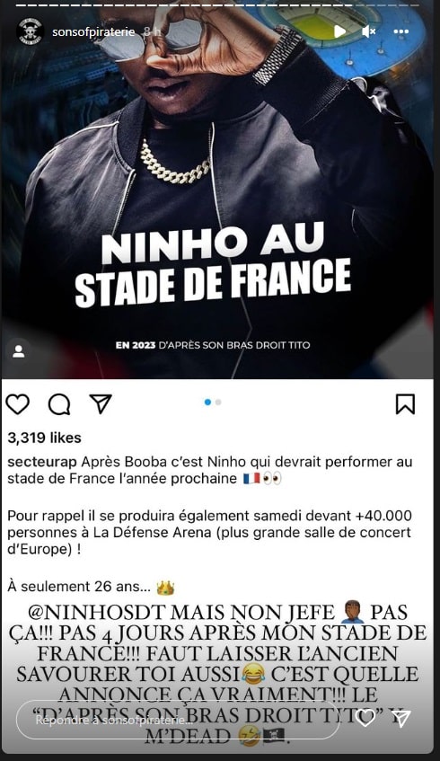Ninho moqué par Booba sur l'annonce de son possible Stade De France 2