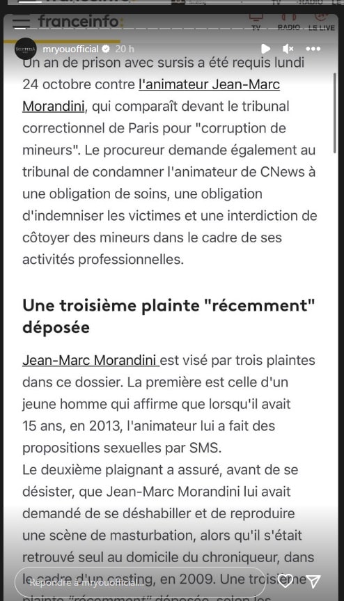 Mister You s'insurge de la clémence envers Morandini pour corruption de mineurs 4