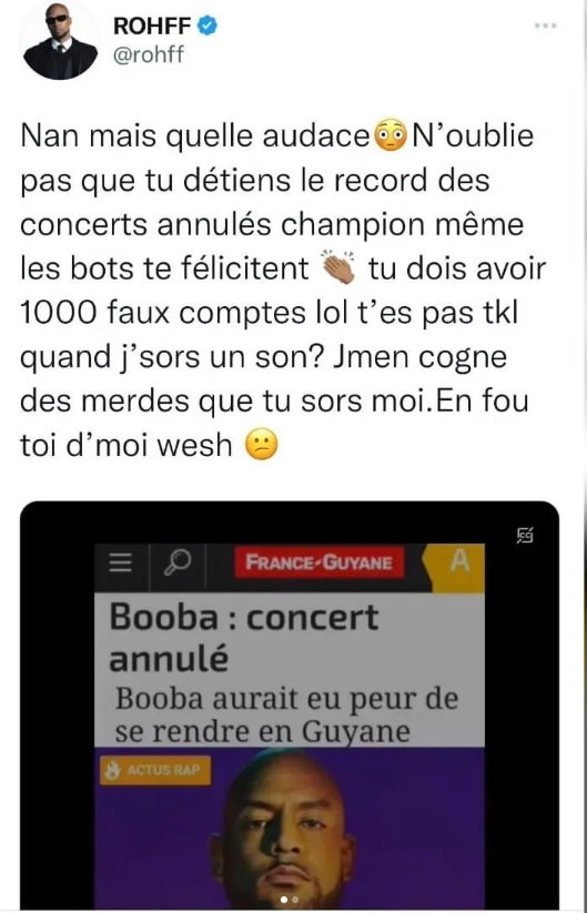 Booba nargue Rohff qui annule 9 concerts sur 10, Housni réplique 2