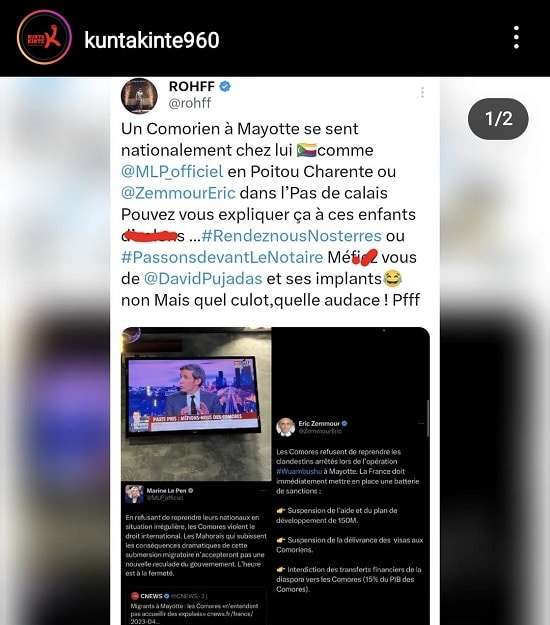 Rohff dézingue Marine Le Pen et Eric Zemmour sur le scandale Mayotte