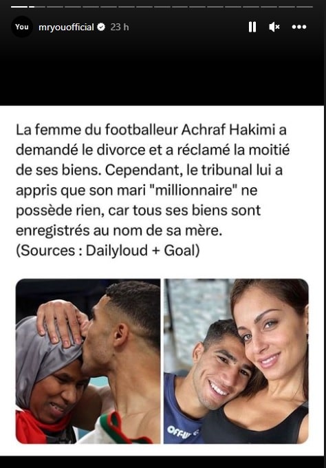 Mister You réagit au coup de génie de Hakimi contre son ex-femme 2