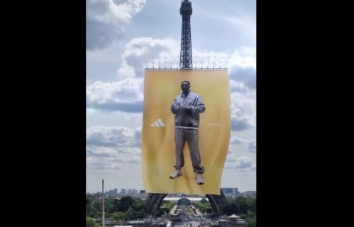 Ninho en affiche gigantesque sur la Tour Eiffel pour Adidas