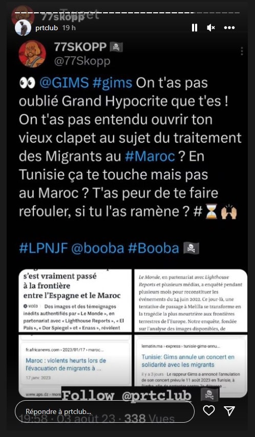 Booba tacle Gims sur son concert déprogrammé en Tunisie 3
