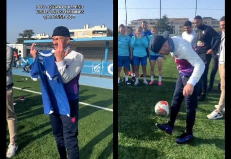 Jul démontre ses qualités de footballeur aux joueuses de l'OM