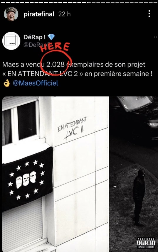 Booba ridiculise les 2 000 ventes du projet de Maes 2