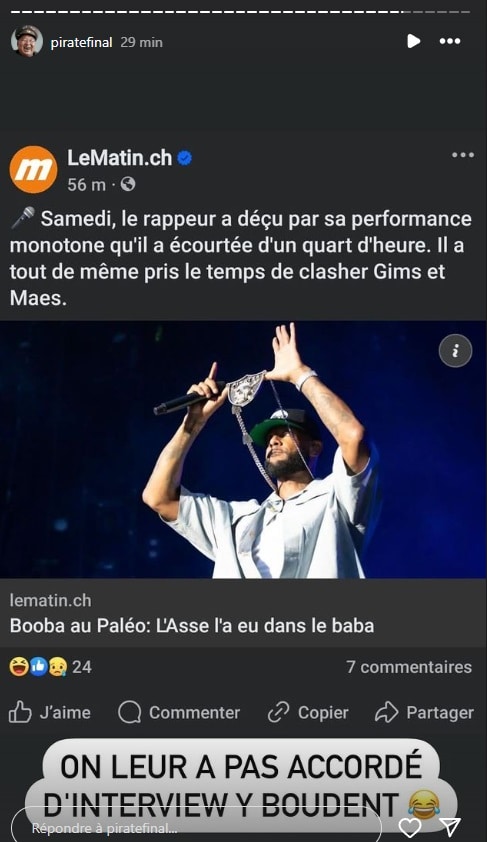 Booba insulte Maes, Gims et sa femme Demdem sur scène