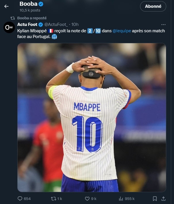 Booba tacle la performance de Mbappé face au Portugal 2