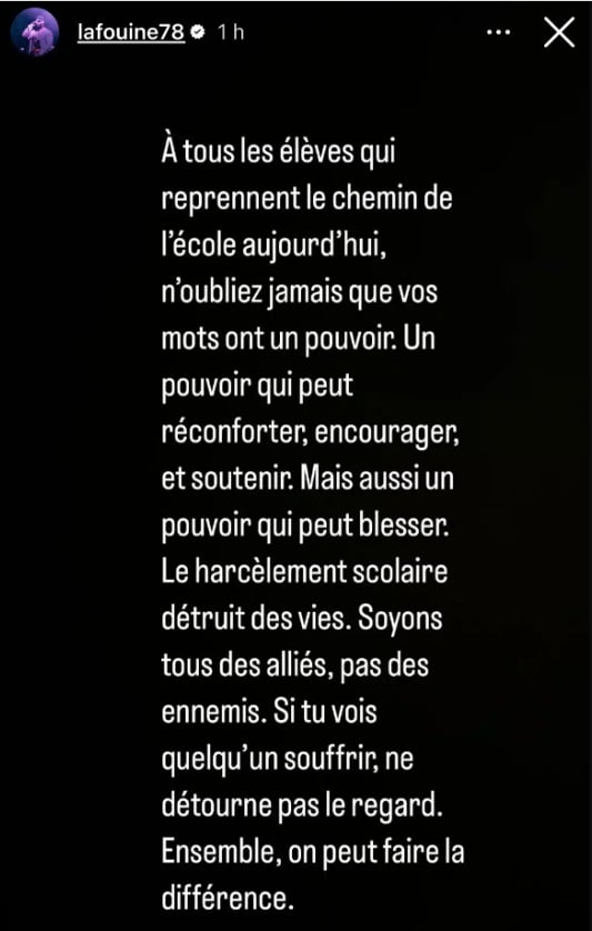 La Fouine fait passer un message fort contre le harcèlement scolaire