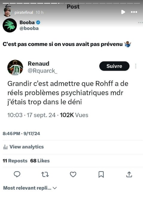 Booba dézingue Rohff après ses propos sur le documentaire de DJ Mehdi 4