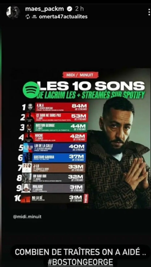 Maes s'attaque ouvertement à Lacrim 