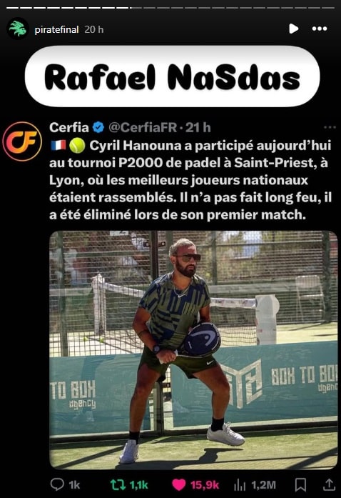 Booba se moque de la prestation de Cyril Hanouna au padel